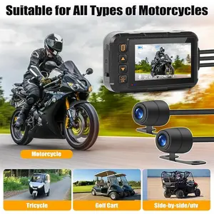 Hikity Motorcycle Dash Cam Front and Rear, IP67 Waterpoorf Dual Dash Camera with 64GB Card, 3" HD Car Camera with G-Sensor, Night Vision, Loop Recording, Dashcam for Motorbike, Motorsports, car accessories, fathersdaygift