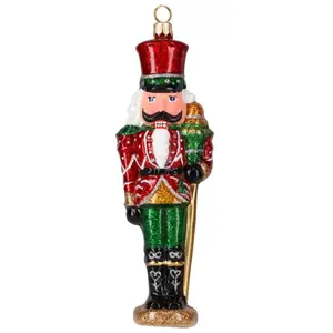 Joy to the World Glitterazzi Metallics Red and Green Nutcracker Polish Glass Ornament 6 Inch