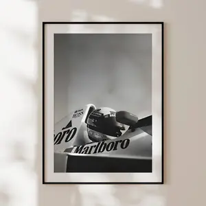 Formula 1 Poster – Black & White Motorsport Print | F1 Photography, Marlboro F1 Art, Ayrton Senna Tribute Poster