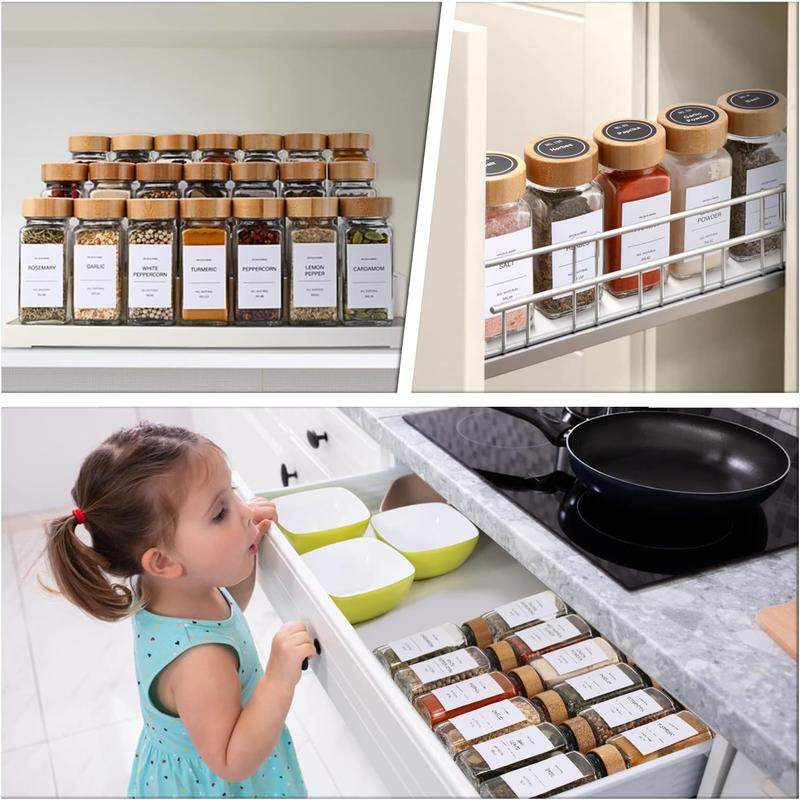 24Pcs Glass Spice Jars with Bamboo Lids & Labels, Airtight Seasoning Containers Set, Kitchen Spice Organizer for Herbs, Salt, Pepper & Seasoning Storage