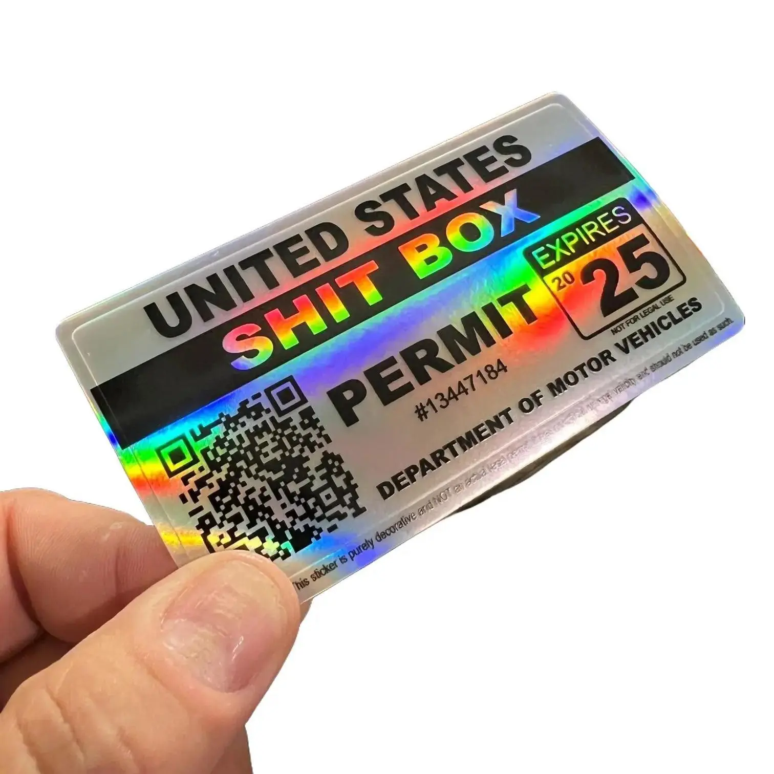 Shit Box Permit Decal Sticker - High Quality Holographic Vinyl - Automotive Car Exterior Stickers