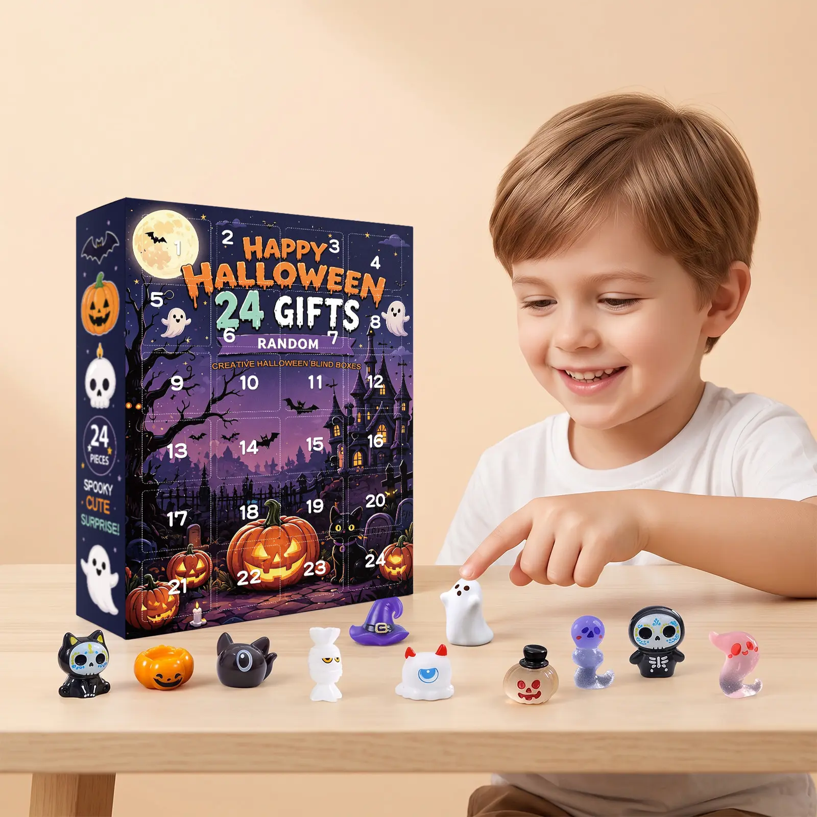 Halloween Advent Calendar 24 Days Countdown - Cute Mini Ghost Pumpkin Blind Box Figurines Gift Set for Kids