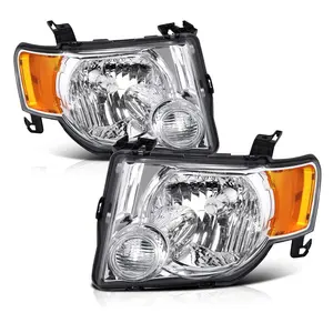 Headlights Assembly Replacement For 2008-2012 Ford Escape Halogen Headlamp Oe Style  Chrome Housing Side