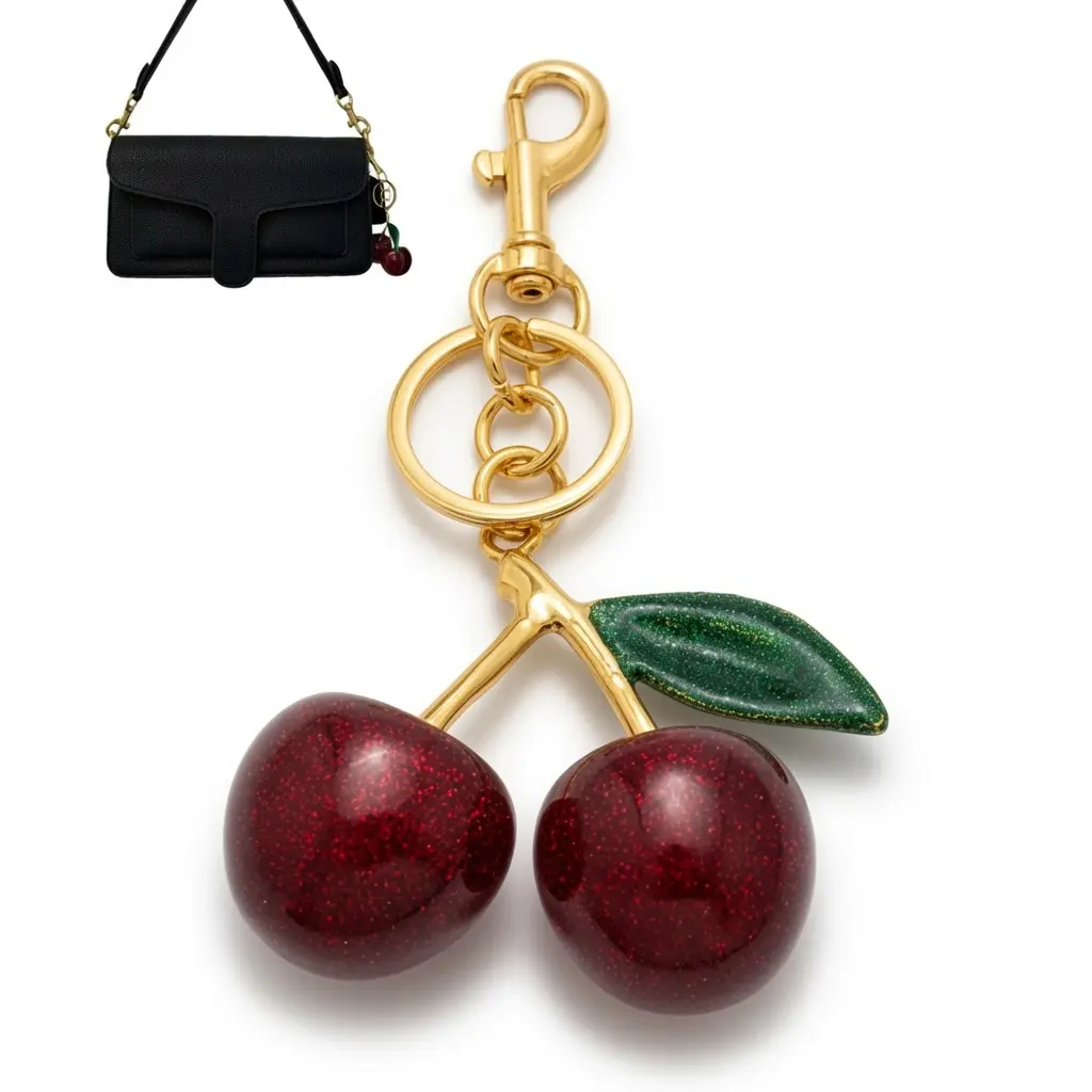 Buy Red Glitter Cherry Charm Get FREE Black Mini Bag – Resin Cherry Keychain Purse Accessory Y2K Coquette