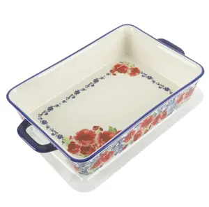 Ceramic Baker with Lid, Heritage Floral, 12.80 x 8.70 x 3.00 Inches