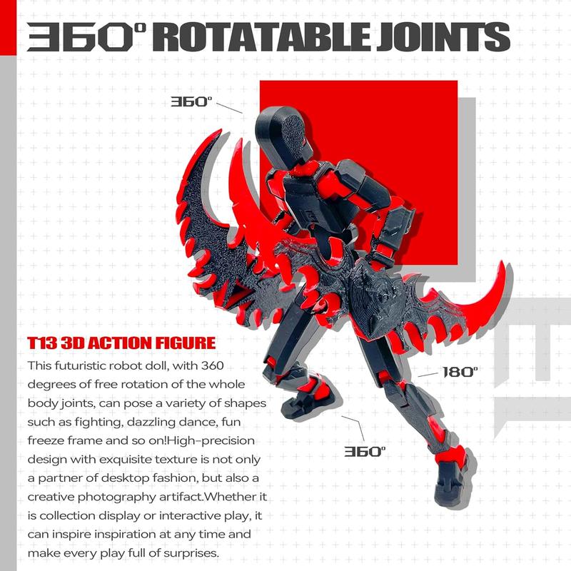 3D Printed T13 Action Figure Set Fully Assembled Titan 13 & Dummy Robot, Multi-Jointed Movable Toys