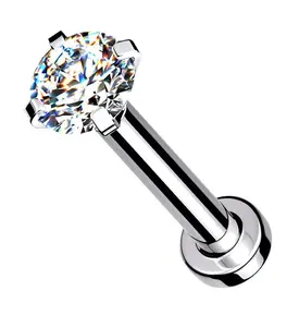Clear CZ Prong Internally Threaded Mini Disc Labret