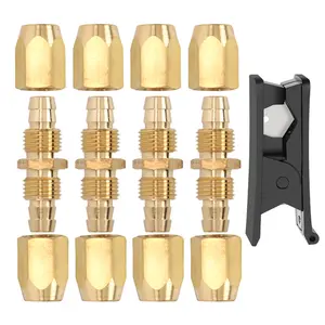  4PCS Brass Air Reusable Hose Splicer For 1/4-Inch ID Hose,1/4" Air Hose Repair Fitting, with 1pc PU tracheal cutter