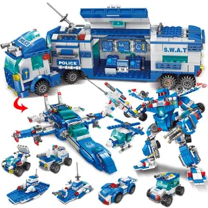Moc Transformable City Police Car Building Set, Police Station Truck Toy Blocks, Prison Helicopter Police Car Birthday Gift for Boys Children