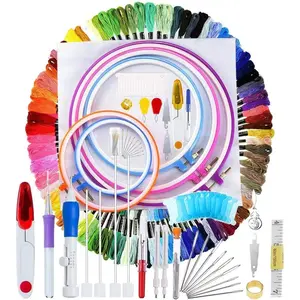140 count Embroidery Punch  Kit, Full Range of Embroidery Starter Kit,Includes Magic Embroidery Pen Punch ,Embroidery Hoops, Cross Stitch, Threads