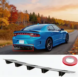 Gloss Black 7-Fin Rear Diffuser Spoiler, ABS Plastic Car Bumper Lip Spoiler, Universal for Cars, Peel-and-Stick Sporty Upgrade, Dual Mounting System, Aerodynamic Advantages