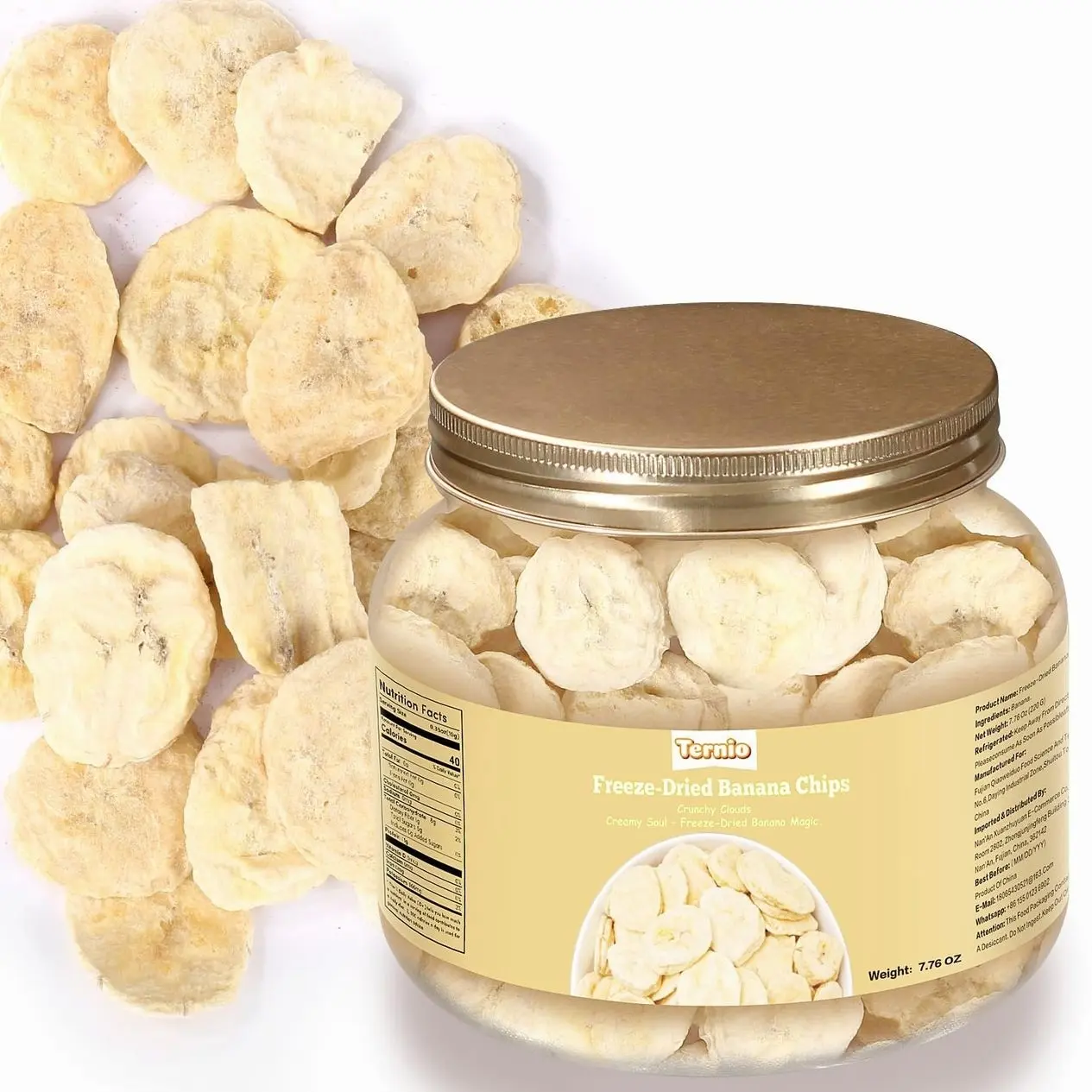 Ternio Premium Freeze Dried Bananas - 7.76 oz / 220 g - 100% Natural, No Preservatives, Low Calorie Snack - A Sweet and Crunchy Snack for Adults and Kids
