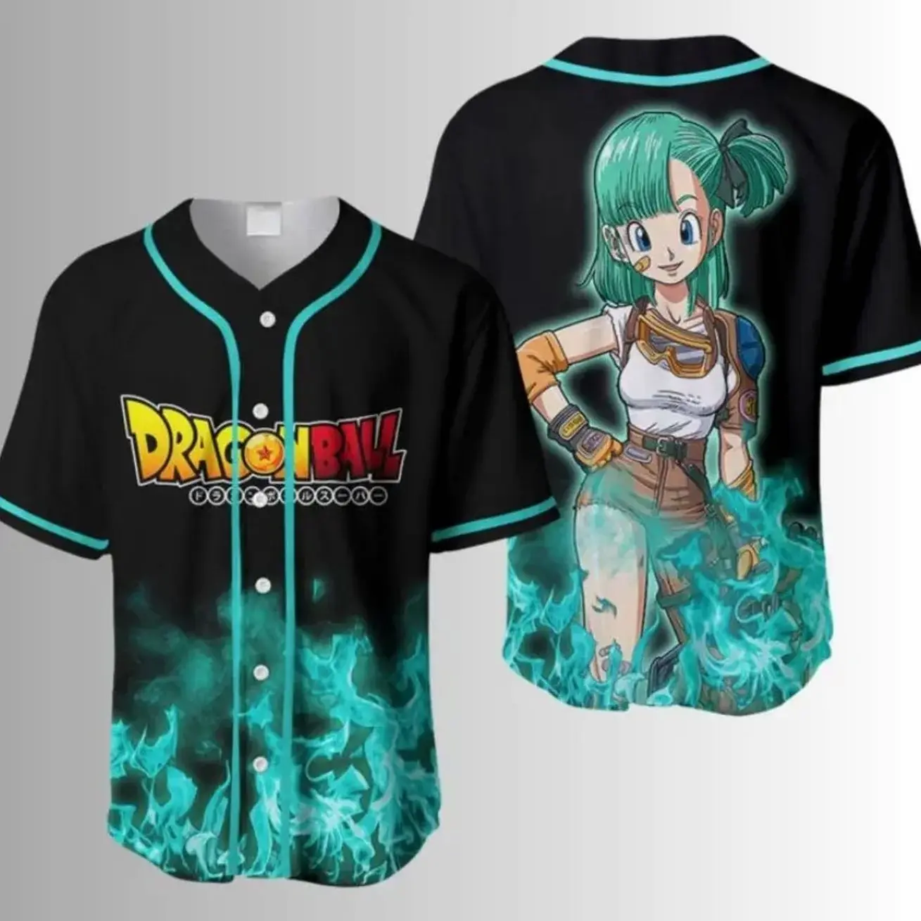 Unisex Bulma Baseball Jersey, Black Goku Gogeta Jersey, DragonBall Anime Jersey, Majin Buu Outfit