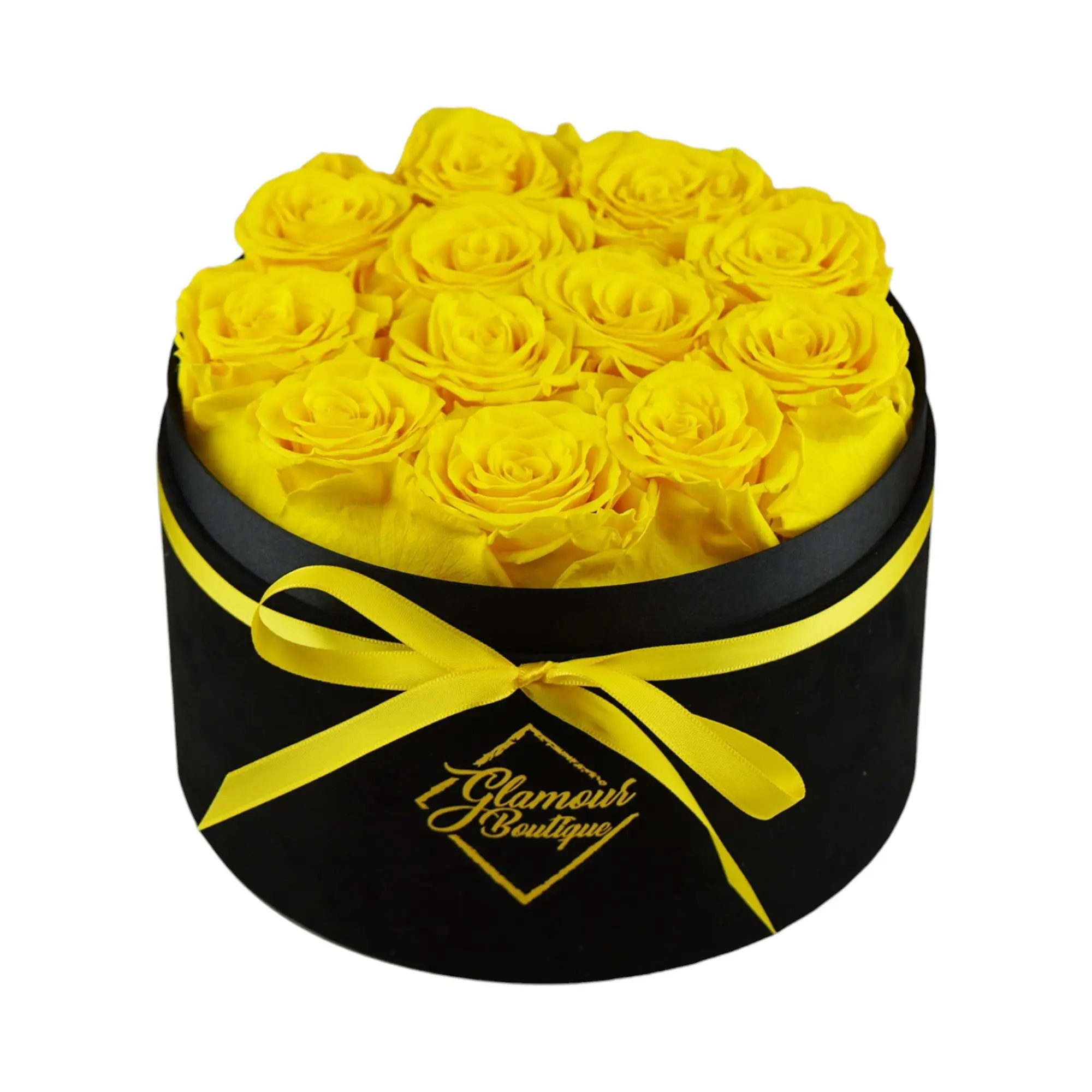 GLAMOUR BOUTIQUE Eternal Prestige Velvet Black Decorative Ornaments - 12 Yellow Roses for Home & Garden Decoration
