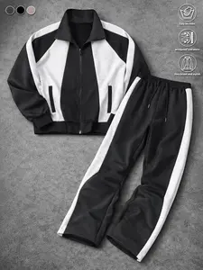 2 Piece Set / Outfit Men's Streetwear Contrast Color Hoodie & Joggers Mens 2 Piece Casual Set Striped Casual Set For Men 2 Piece Men's Athletic Set Stand Collar & Jogger Set Men's Loose Fit, Spliced, Friend Style, Alternative, Friend Style, Streetwear Sui