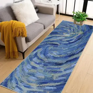 Vangogh Blue Turbine Anti-Slip Long Bedside Modern Runner Rug, Suitable for Bedroom Kitchen Hallway Entryway, Modern Home Decor
