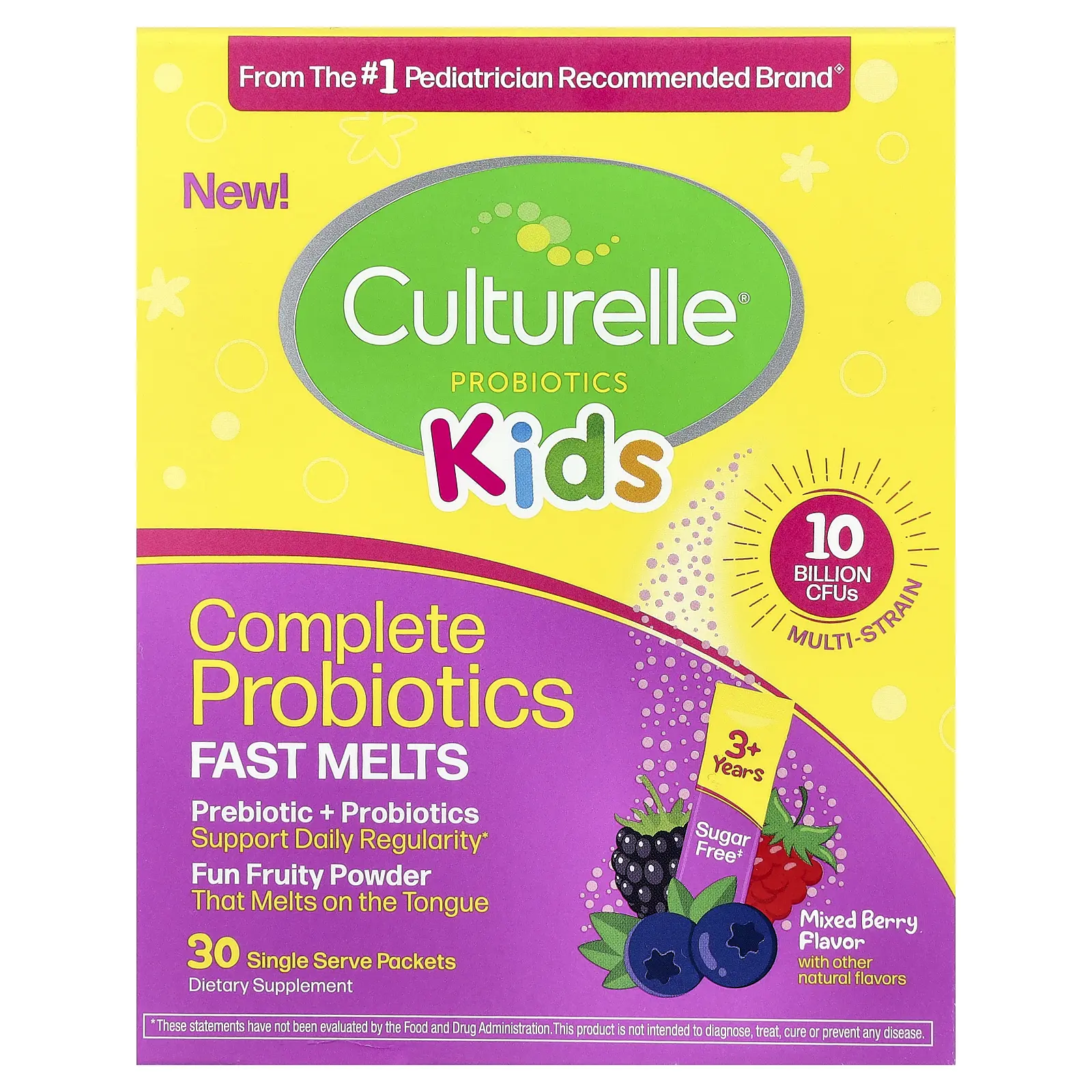 Culturelle Kids, Complete Probiotics Fast Melts, 3+ Years, Mixed Berry, 30 Single Serve Packets, 0.05 oz (1.4 g) Each