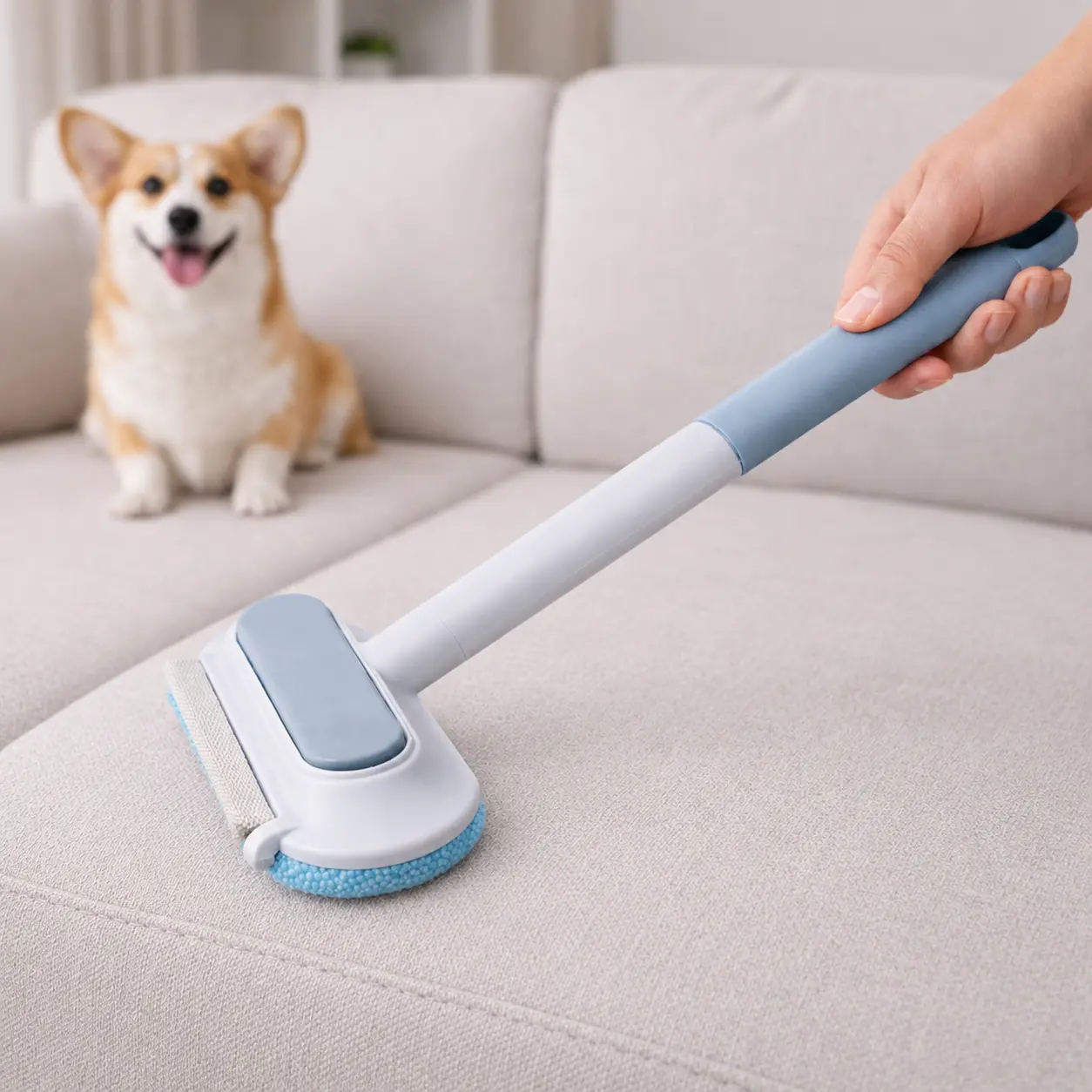 Dual-Sided Pet Hair Removal Broom with Long-Reach Handle - Eco-Friendly Reusable Fur Removal Tool, Deep Cleaning Upholstery Cleaner for Sofa, Rugs