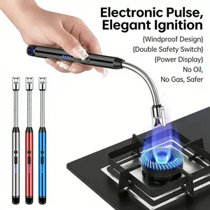 USB Rechargeable Electric Ignition Rod Wind Resistant Arc Shaped with LED Display for Barbecues Camping Fireplaces Random Color L151