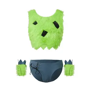 Women's Pebbles Costume Fashionable Furry Crop Tank Tops with Shorts and Wristbands Halloween Cosplay Outfits Womenswear Clothes