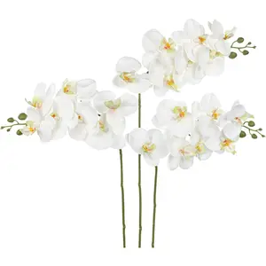 3PCS Real Touch Artificial Phalaenopsis Orchid Flowers 28.3" Tall Faux Orchid Stems, Single Stem Fake Orchid Flowers for Vase, White Orchid Branch for Home Decor Wedding Centerpieces Table Decoration