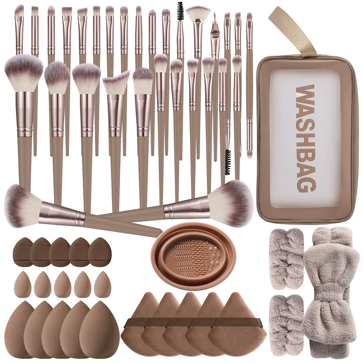 Professional 54PCS Full Face Makeup Tools Kit with Makeup Brushes, Beauty Blender, Powder Puff, Cosmetic Bag, Brush Cleaner, Spa Headband & Wrist Wash Bands for Flawless Makeup Beginners, Professionals & Lazy Girls Gift Set