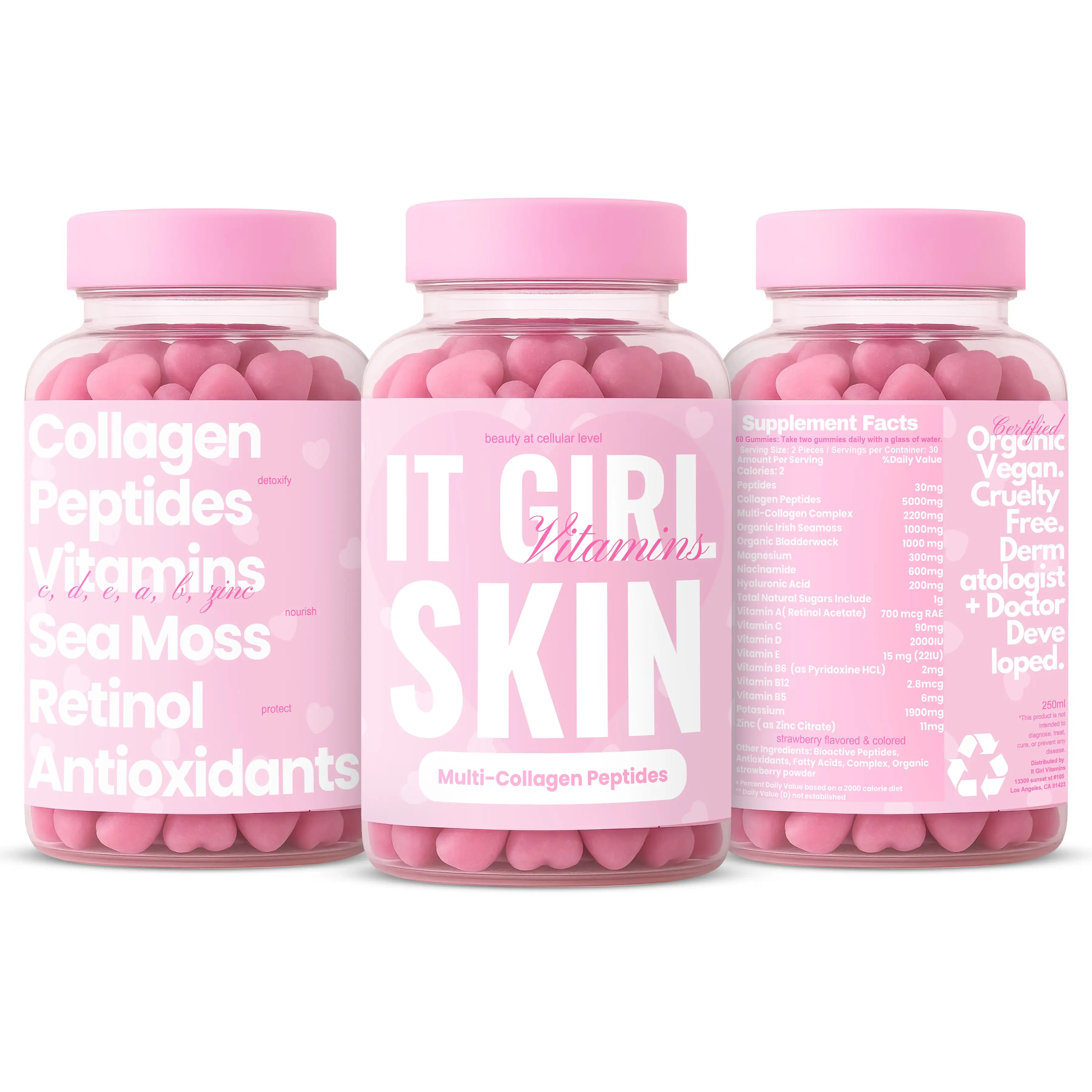 IT GIRL VITAMINS GLOWING SKIN Collagen Gummy, Hydrated Youthful Skin, Hyaluronic Acid, Peptides, Retinol, Sea Moss, Vitamins & Antioxidants for Anti-A