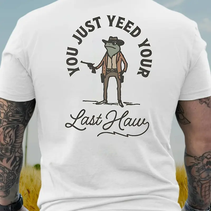Men's Regular Fit Frog Print Round Neck Tee, Casual Short Sleeve Crew Neck T-shirt for Summer, Fashion Men's Top for Daily Wear, Casual Streetwear Top, Casual Street Style, Casual Summer Clothing