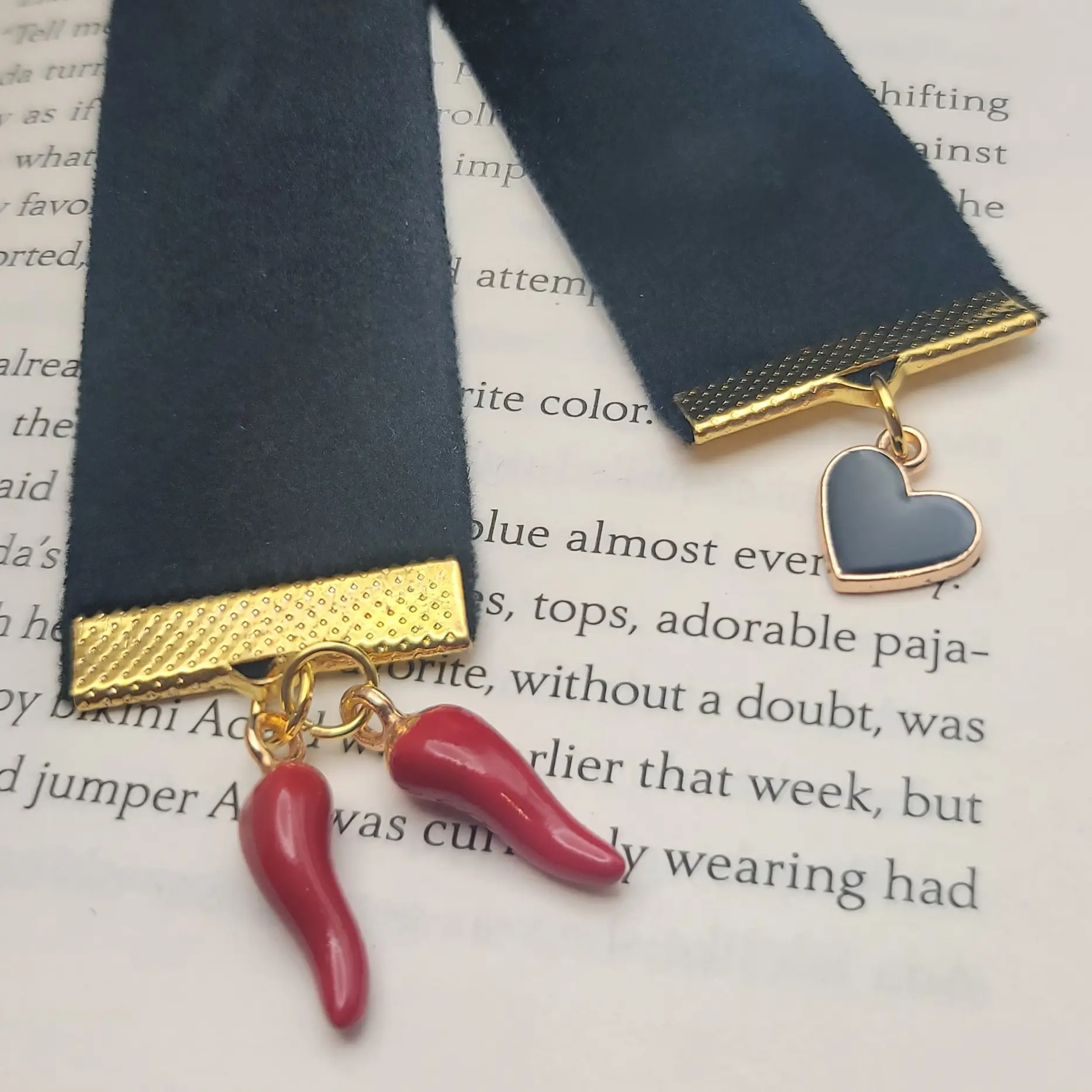 Velvet Ribbon Bookmark with Charms - Fits Hardback and Paperback Books