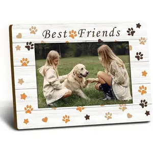 Dog Paw Print Picture Frame 4x6, Pet Dog Gifts Wooden Picture Frame, DogGifts for DogLovers Owners Girls, Dogs Mom Gifts, Best Decorative Photo Frames for Table Desk