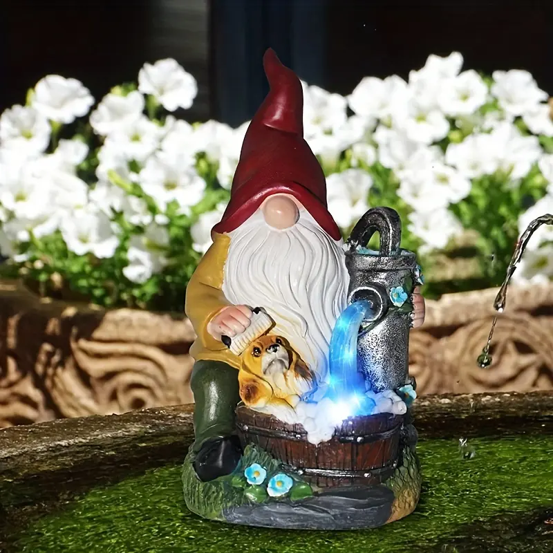 New Solar-Powered Resin Elf & Gnome Statues With Led Lights - Waterproof Outdoor Garden Decor For Lawn And Balcon