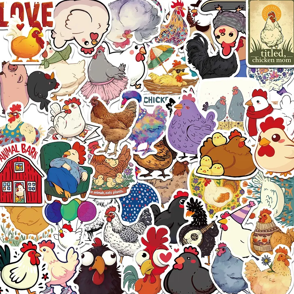 50 Cartoon Colorful Chicken Graffiti Stickers, Personalized Decorative Guitar Notebook Luggage DIY Waterproof Decals