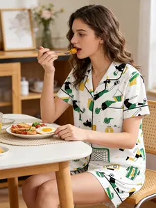 Women's Soft Fabric Sleepwear, Football Team Pattern Pajamas, Breathable Comfort Home Wear, All Seasons Casual Loungewear