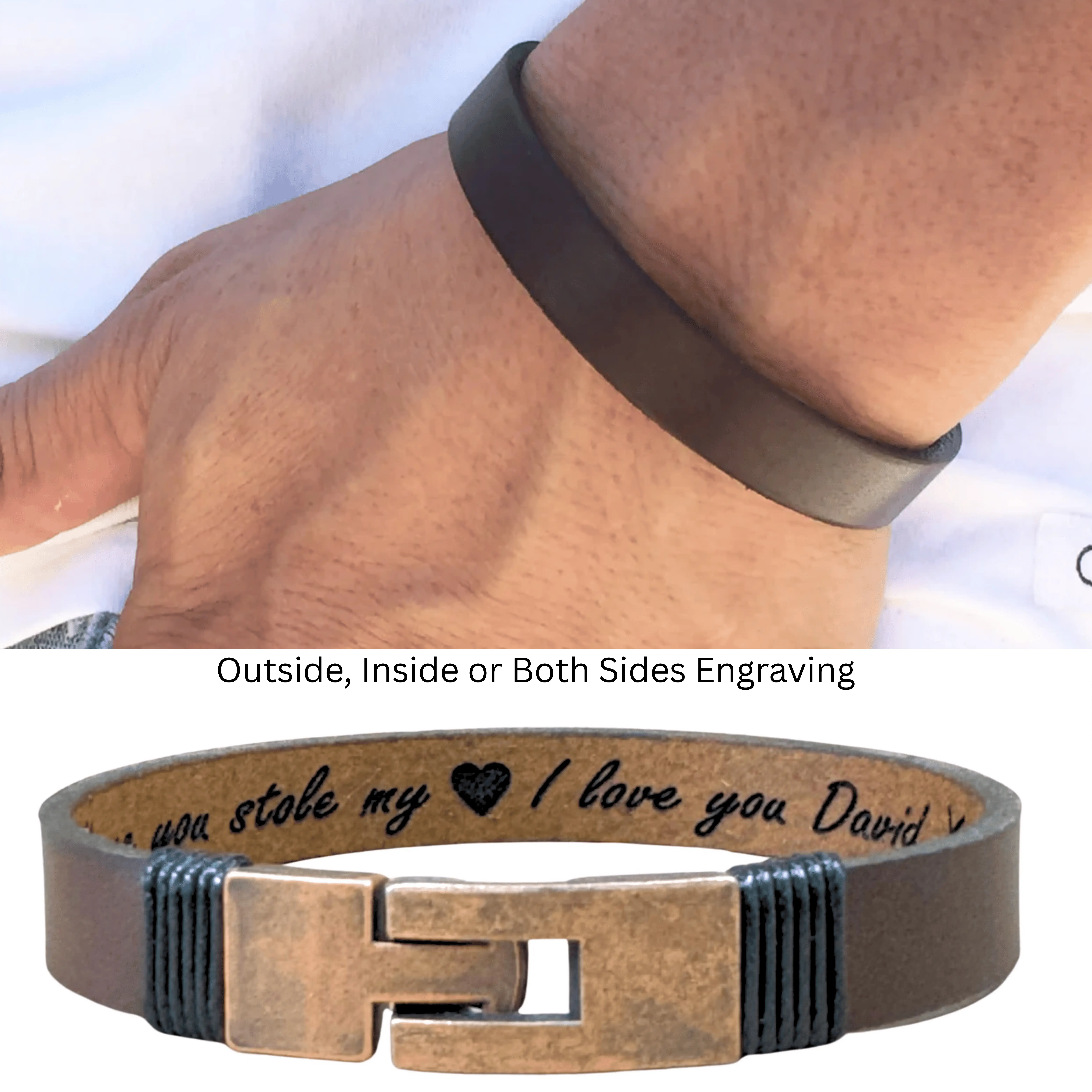 Men's Leather Bracelet Custom Personalized Handmade Gift for Him 10mm Width 6-9 Inch Adjustable Simple Classic Stylish Comfortable Engraving Option