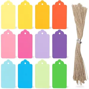 120 count  Tags with String Attached, 2x4 inches inch Colored  Tags for Presents DIY Crafts Clothes Holiday Wedding Party Favors