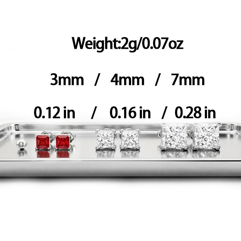 3 Pairs Silver Square Zircon Stud Earring Set - Copper + S925 Silver Needle, 13mm×10mm, 2g/0.07oz - Summer Daily & Date Wear Hypoallergenic Jewelry accessories