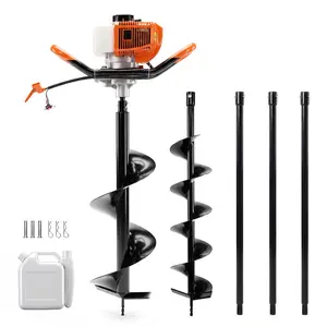 52cc 2-Stroke Gas Earth Auger Tool Set – Manual Post Hole Digger Kit – Includes 15cm & 25cm Drill Bits, 3 Extensions, Anti-Vibration Steel Frame – Ideal for Fence Posts, Decks, Tree Planting