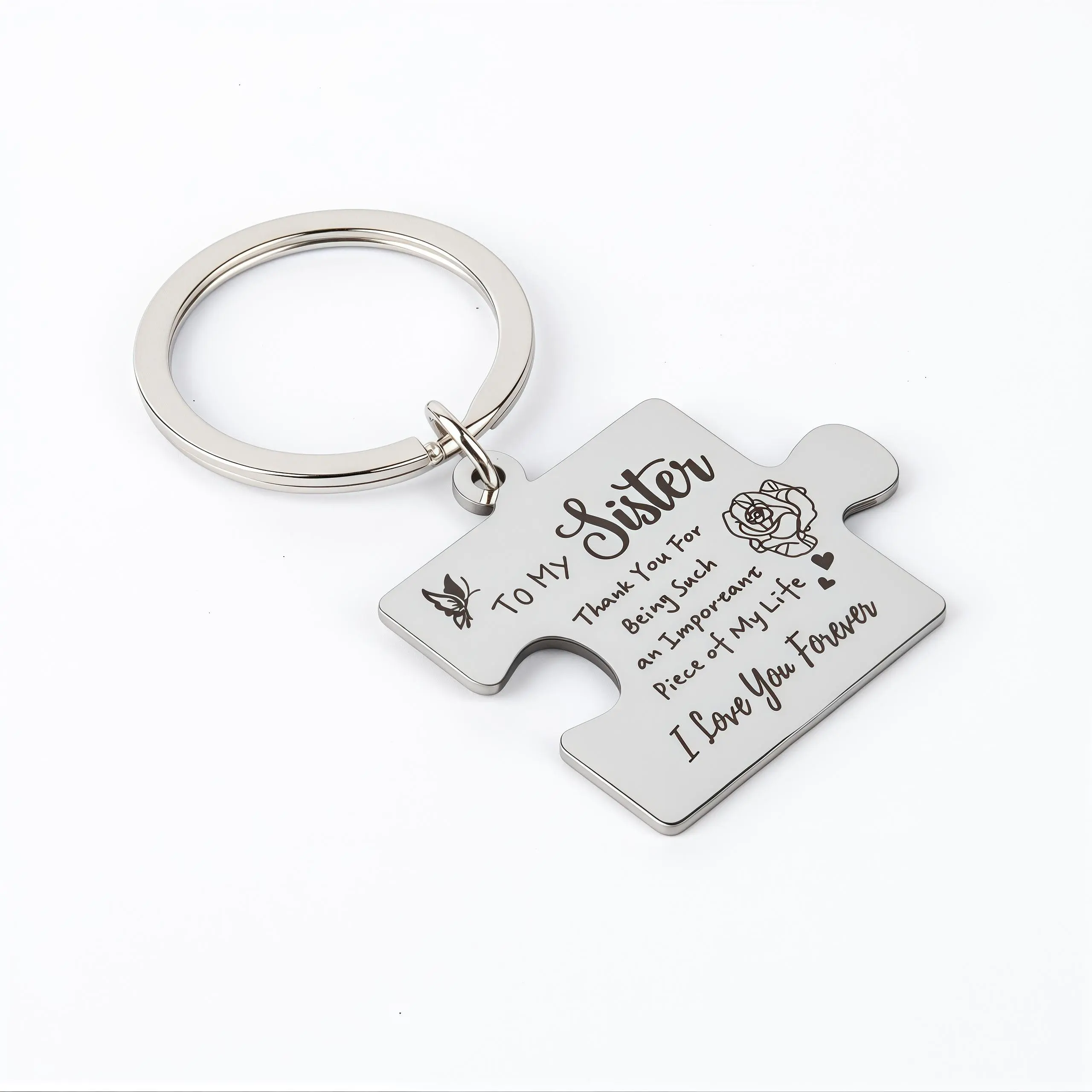 2 Pcs "To My Sister" Stainless Steel Round Keychain - A Heartfelt Gift, Wallet Accessory, Durable, Rust-resistant, Engraved With Message Key Ring, Easy To Attach, Perfect Gift For Siblings, Family, Or Friends summerwins