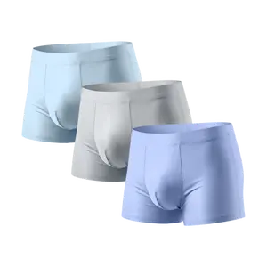 Men's Ice Silk Modal Boxer Briefs, 3 pack underwear summer cooling silky touch, breathable antibacterial & odor resistant. Elastic for business, sports and casual daily wear. hygienic, premium gift for father and boyfriend.