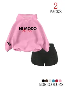 2026 Spring Fall New Womenswear American Style Casual Two-Piece Set, Drawstring Hoodie + High-Waisted Shorts, Y2K Style, Daily Wear