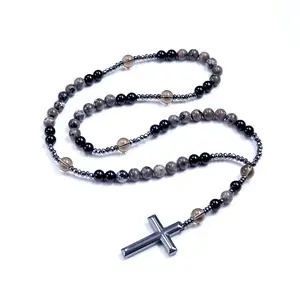 Women's Bohemian Vintage Beaded Pendant Necklace, Handmade Retro Long Chain Boho Necklaces, 45cm Non-Magnetic Costume Jewelry, 60g Black (Mother's Day Gift)
