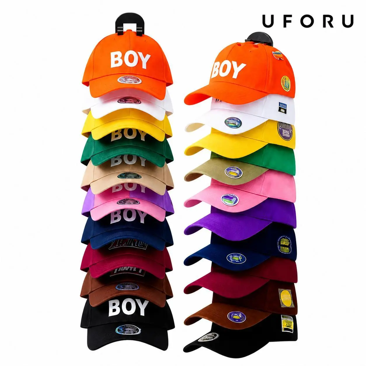 UFORU Wall-Mounted Hat Organizer Shelves (Set of 2) - Holds Up to 20 Baseball Caps, Freestanding Space-Saving Decor with Curved Brim Support, Adhesive/Punch Installation Options for Room Decor, Holds 20 Caps
