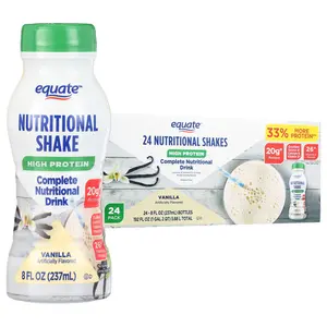 Equate Nutritional High Protein Shakes, Vanilla, 20g Protein, 26 Vitamins and Minerals, 24 Count
