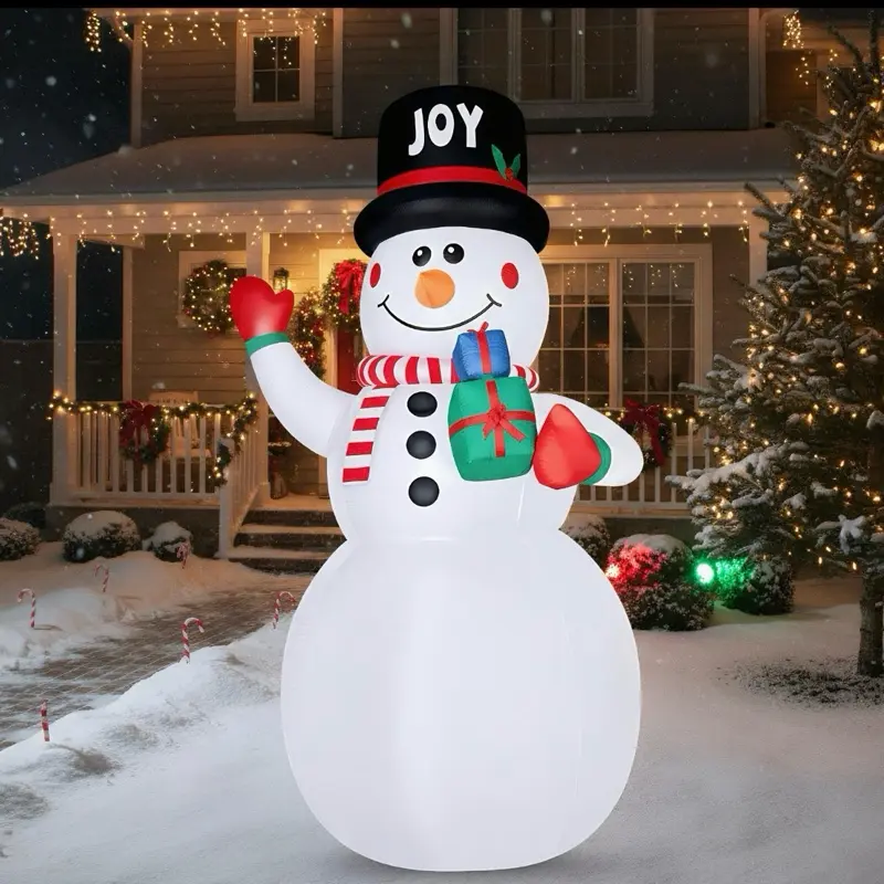 VINGLI 12FT Lighted Christmas Inflatable Snowman Decoration with Gift Boxes & Built-in LED Lights for Holiday Party Yard Lawn Garden Decor