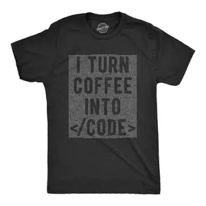 Mens I Turn Coffee Into Code T shirt Funny Nerd Geek Gift Gamer Retro Cool Tee Mens Funny T Shirts Cool Vintage Fashion T-Shirt Gift Classic Menswear Coffee Apparel for Men Funny Meme Short Sleeve Novelty Tees Black