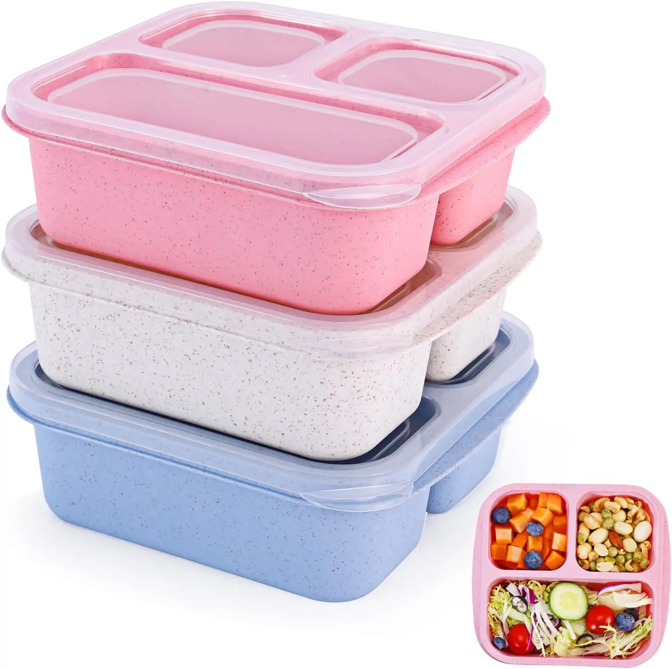 3 Pack Snack Containers with 3 Compartments for Meal Prep & On-the-Go [School, Travel], Lunchable Container Reusable and BPA-Free