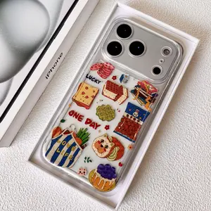 Retro-style bread and vegetable design suitable for Apple iPhone 16 space case, 17 transparent phone case, 15 personalized, 14 soft, 13
