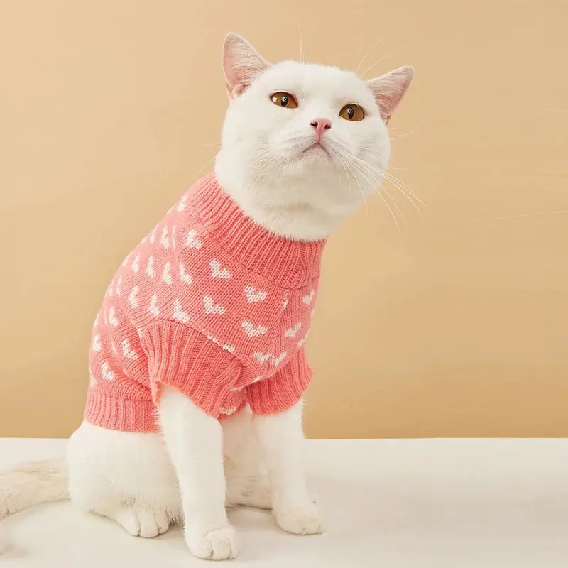🎀🐱Classic Heart-Embroidered Cat Sweater - Ultra-Soft Knit Pullover Stretch Cuff Design!Hypoallergenic Cotton-Blend Fabric for Autumn Leaf Play & Winter Window-Side Naps - Purrfect for Photogenic Cats Who Love Cozy Style💖📸