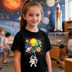 Solar System Planets Shirt for Toddler Boys Girls Kids Astronaut T-Shirt Space Galaxy Cotton Short Sleeve 2-13T