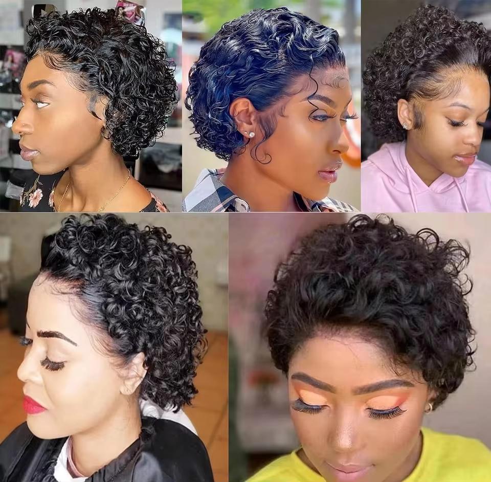 Short Human Hair Wigs for Black Women  Pixie Cut 13x1 Lace Front Wig  150% Density Brazilian Bob Wig  Natural Black Short Lace Wigs